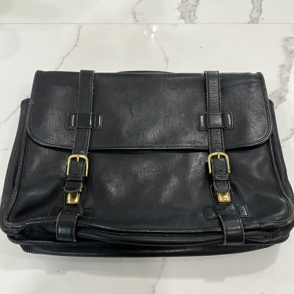 Coach Large Black Leather Madison  Laptop Briefcase Satchel